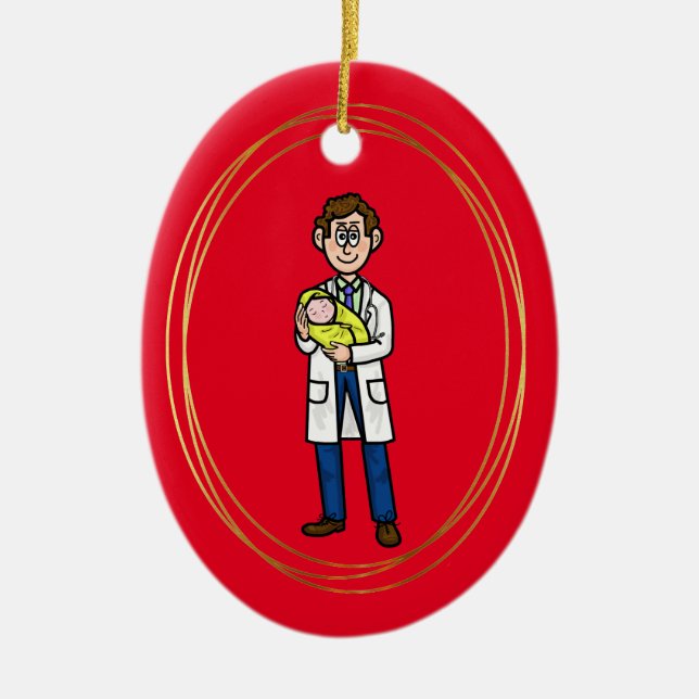 Male Doktor Holding Baby jul Ornament (Framsidan)
