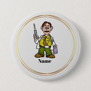 Male Doktor Holding Thermometer and Pills Button Knapp