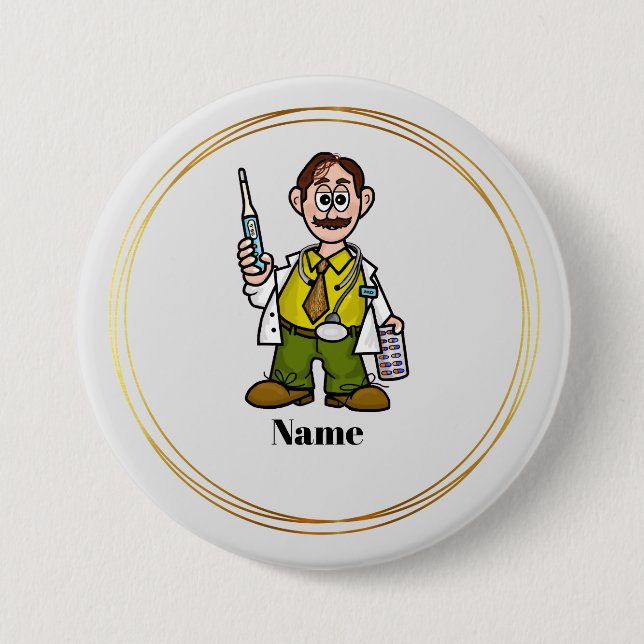Male Doktor Holding Thermometer and Pills Button Knapp (Framsida)