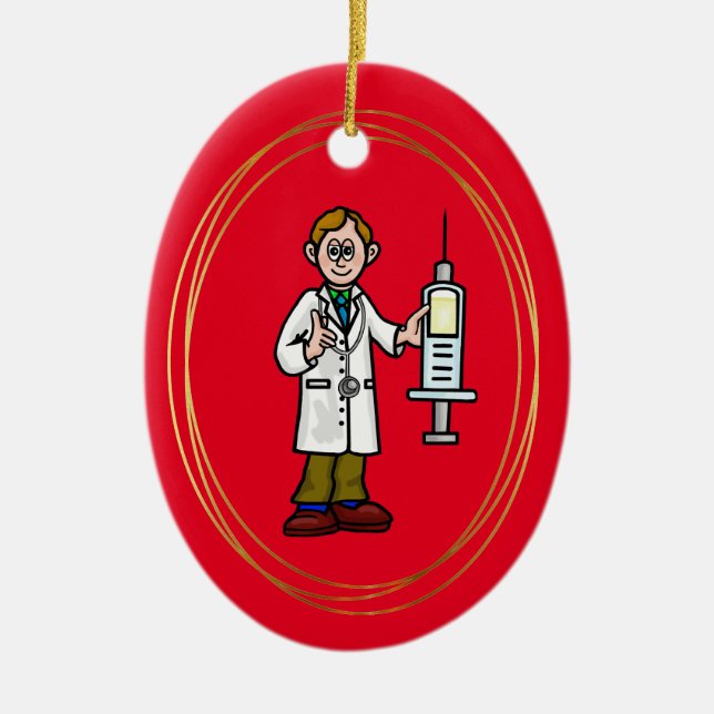 Male Doktor med Big Syringe jul Ornament (Framsidan)