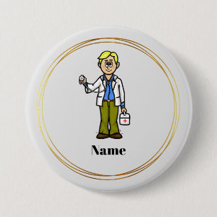 Male Doktor med Stethoscope-knapp Knapp