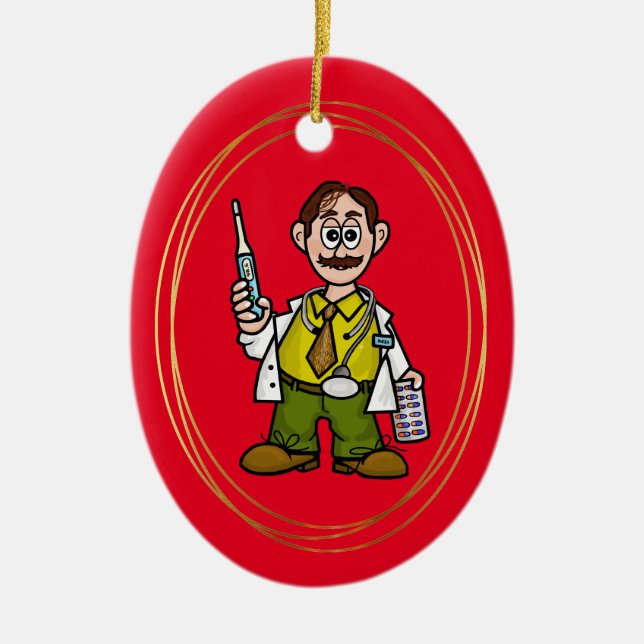 Male Doktor med Thermometer och Pills Ornament (Framsidan)