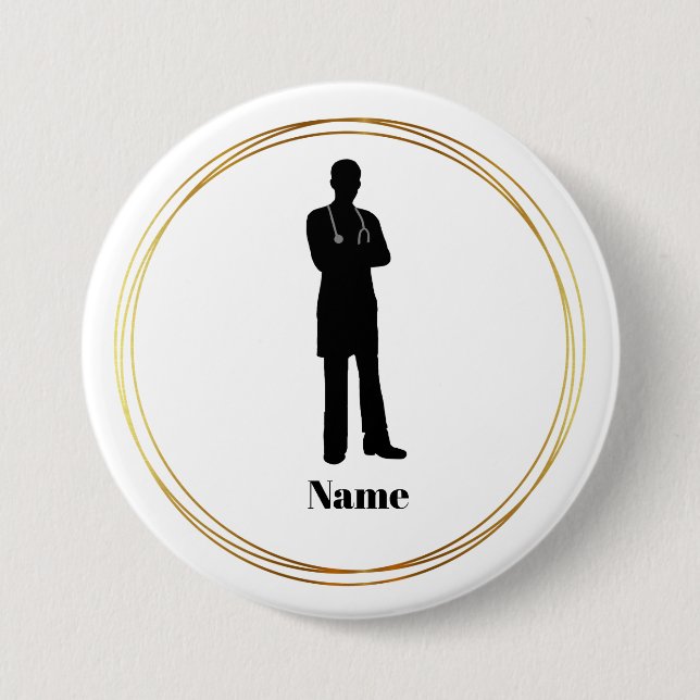 Male Doktor Silhouette Namn Button #2 Knapp (Framsida)