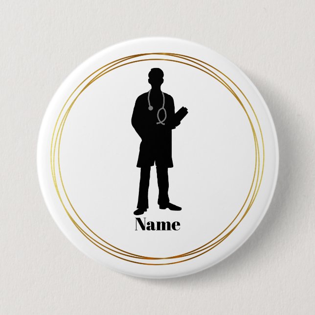 Male Doktor Silhouette Namn Button Knapp (Framsida)