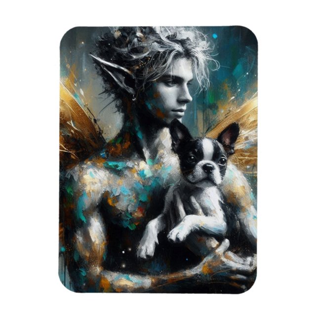 Male Fairy With Boston Terrier Puppy Magnet (Vertikal)