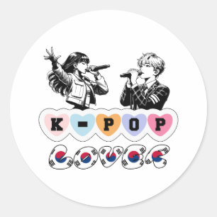 Male Female Idols Singing KPop Hearts Korea Älskar Runt Klistermärke