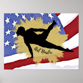Male Gymnast Silhouette Art - American Flagga Poster