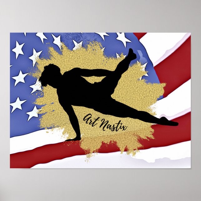Male Gymnast Silhouette Art - American Flagga Poster (Framsidan)