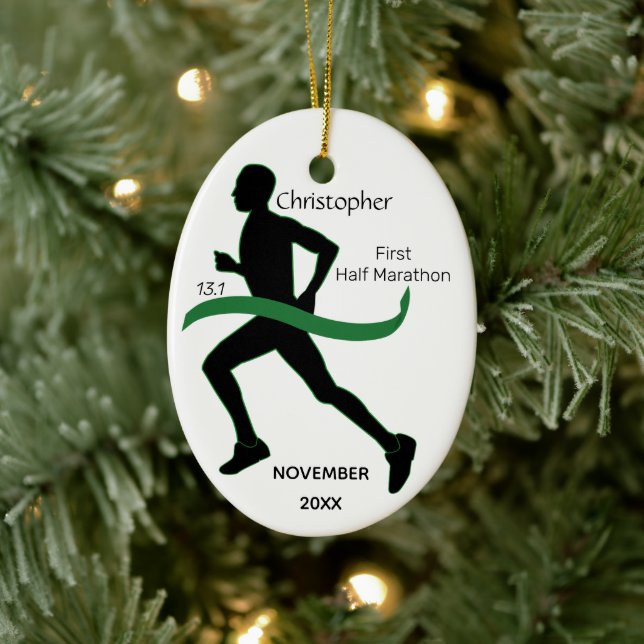 Male Halva Marathon Springer Grönt Ribbon Ornament (Träd)