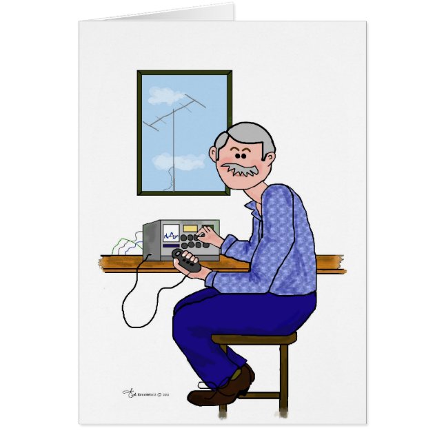 Male Ham Radio Operator - Grått Hair & Mustache Hälsningskort (Framsidan)