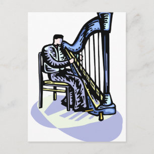 Male Harp Player Graphic Image Design Strings Vykort