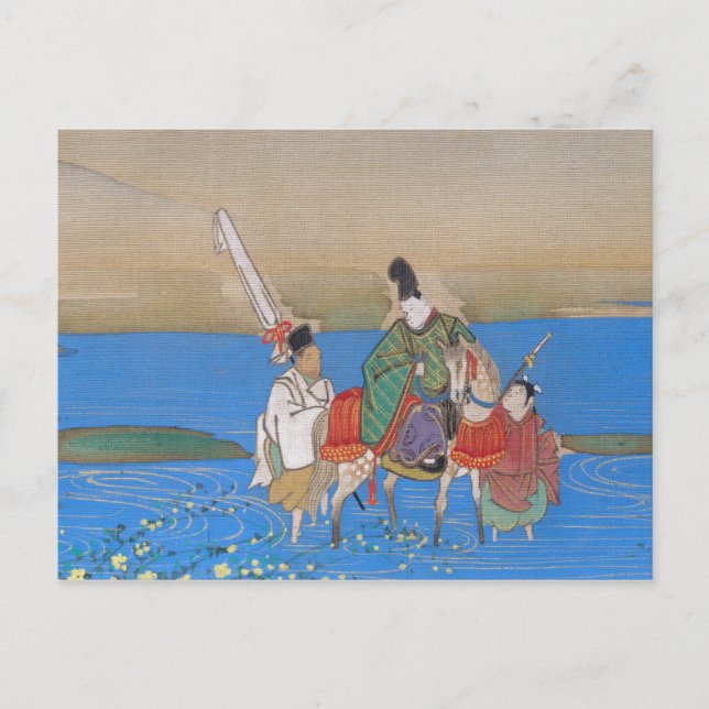 Male hovman på hästryggkorsning flod (1839) vykort (Framsida)