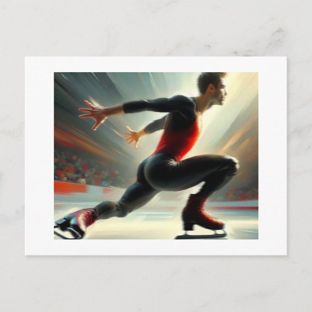 Male Ice Skater Squat Spin, Arlene Babad Vykort (Framsida)