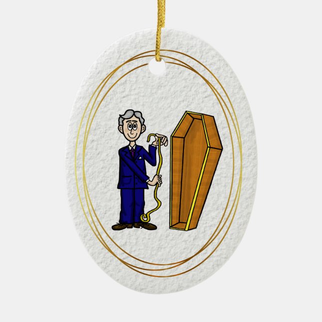 Male Mortician Measuring Coffin Ornament (Framsidan)