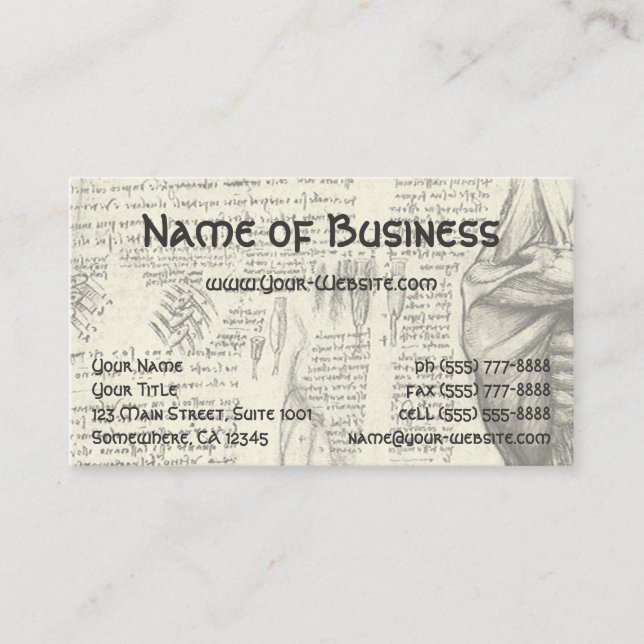 Male Muscle Anatomy Sketch av Leonardo da Vinci Visitkort (Framsida)