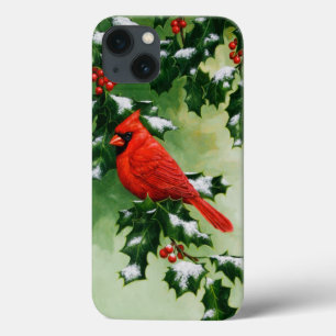 Male Northern Red Cardinal Bird & Holly Gren