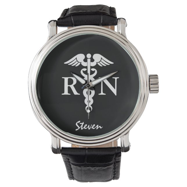 Male Nurse RN Caduceus Mediccal Black Customized Armbandsur (Framsida)