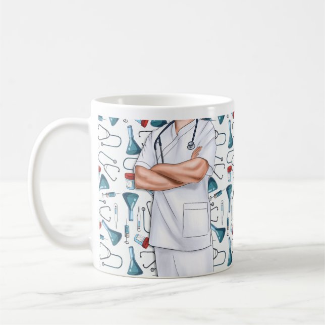 Male Nurse White Scrubs Personlig Coffee Mugg (Vänster)