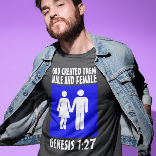 MALE OCH KVINNA KRISTNA GENESIS 1:27 T-Shirts