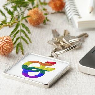 Male par Pride Symbols Rainbow Flagga Fyrkantig Silverfärgad Nyckelring
