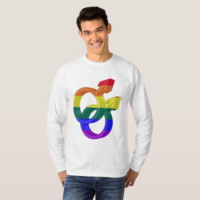Male par Pride Symbols Rainbow Flagga T Shirt (Hel framsida)