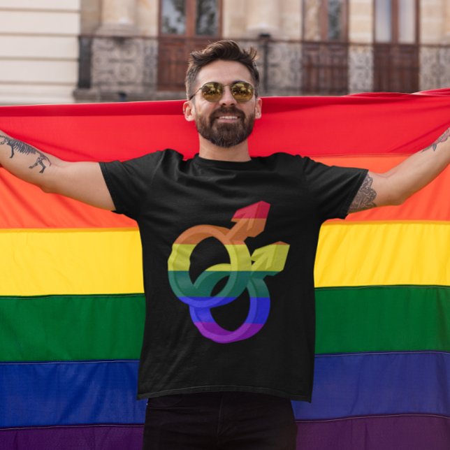 Male par Pride Symbols Rainbow Flagga T Shirt (Male Couple Pride Symbols Rainbow Flag T-Shirt)
