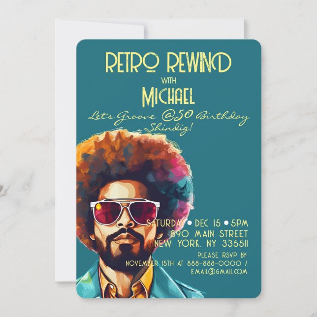 Male Retro Rewind 50:e födelsedagen Shindig Party Inbjudningar (Framsida)