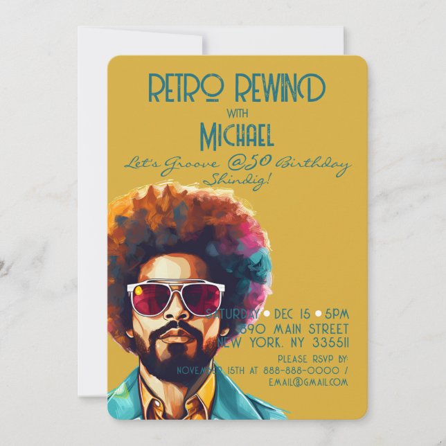 Male Retro Rewind 50:e födelsedagen Shindig Party Inbjudningar (Framsida)