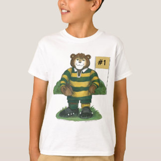 Male Rugby Bear i Grönt och Guld Tee Shirt