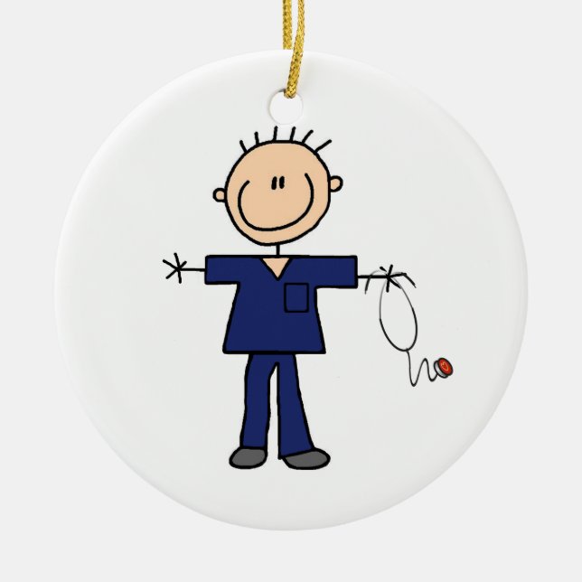 Male Stick figur Nurse - Blue Julgransprydnad Keramik (Framsidan)