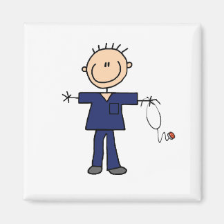 Male Stick figur Nurse - Blue Magnet