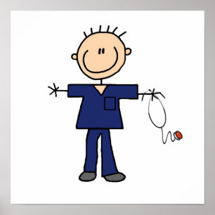 Male Stick figur Nurse - Blue Poster