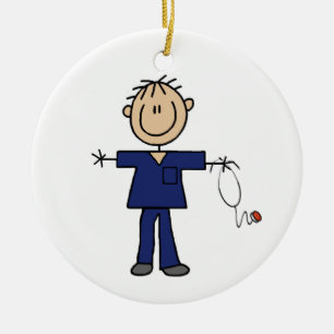 Male Stick figur Nurse Medium Skin Julgransprydnad Keramik