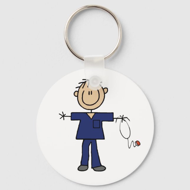 Male Stick figur Nurse Medium Skin Nyckelring (Framsida)