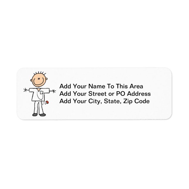 Male Stick figur Nurse T-shirts och presenter Returadress Etikett (Framsidan)