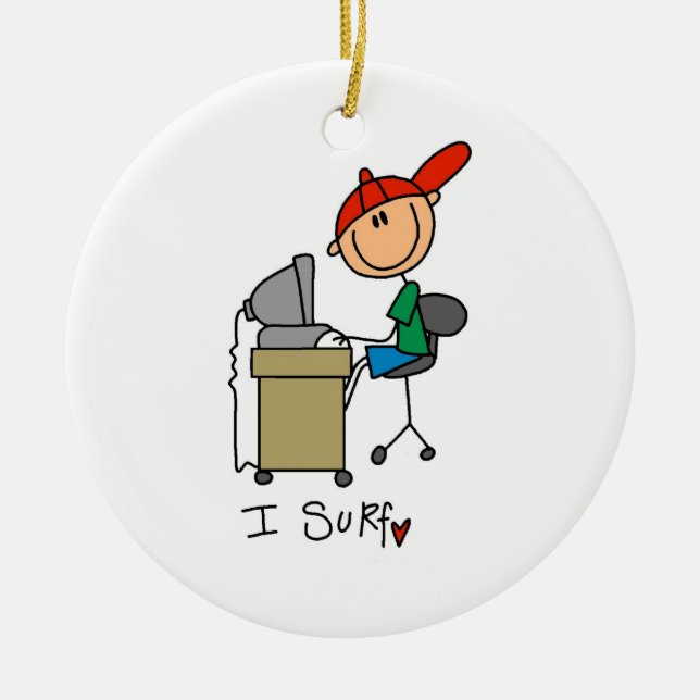 Male Stick figur Webben Surfer Julgransprydnad Keramik (Framsidan)