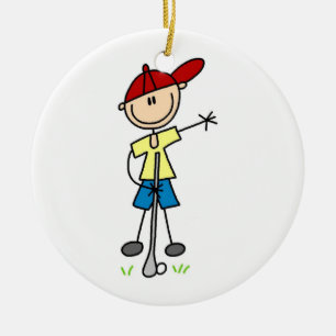 Male stick figurgolfare julgransprydnad keramik