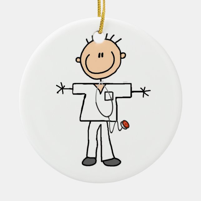 Male stick figursjuksköterskaT-tröja och gåvor Julgransprydnad Keramik (Framsidan)