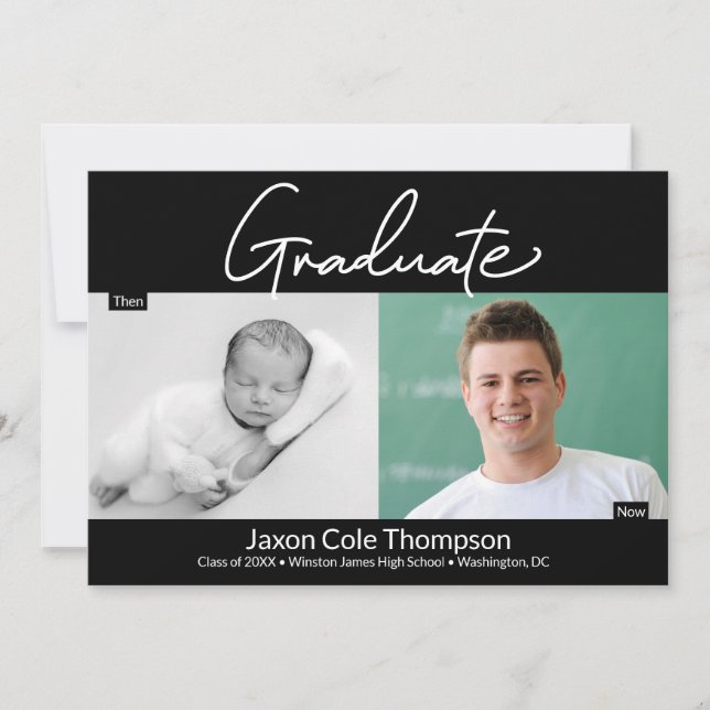 Male Student then and Now high school Grad-foto Meddelande (Framsida)