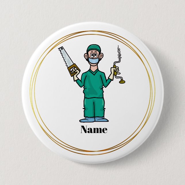 Male Surgeon with Verktyg Namn Button Knapp (Framsida)