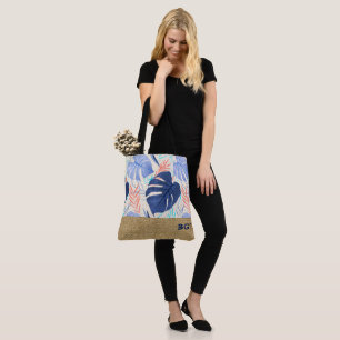 Maleah Monstera Tropical Hawaiian Colorblock-Blue Tygkasse