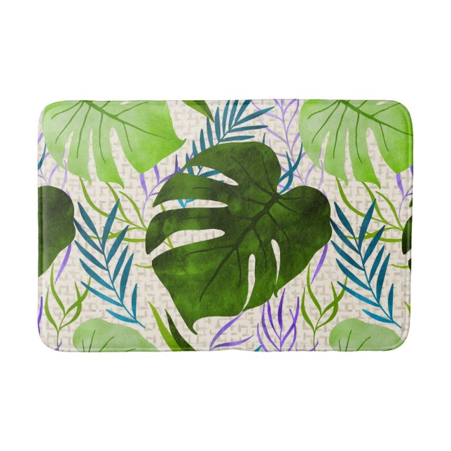 Maleah Monstera Tropical Hawaiian Watercolor-Grönt Badrumsmatta (Framsidan)