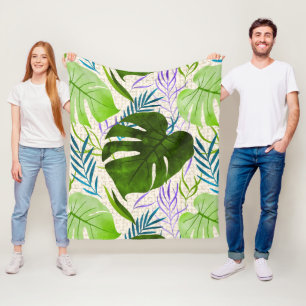 Maleah Monstera Tropical Hawaiian Watercolor-Grönt Fleecefilt