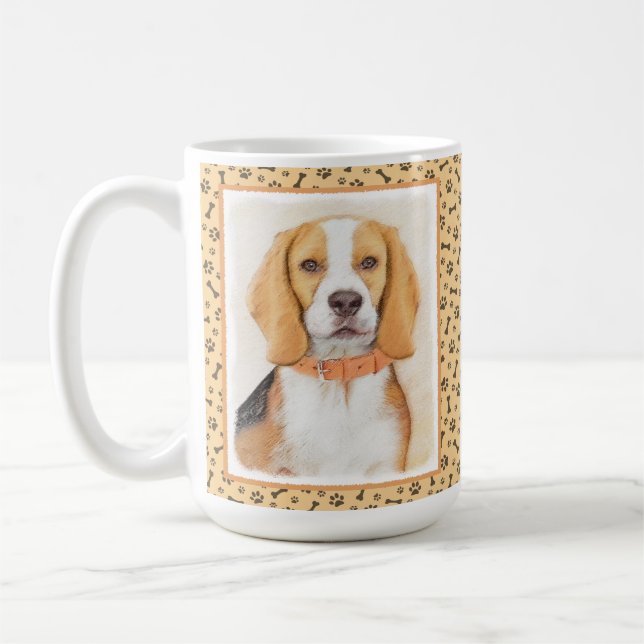Måleri av Beagle Hund Original Djurkonst Kaffemugg (Vänster)