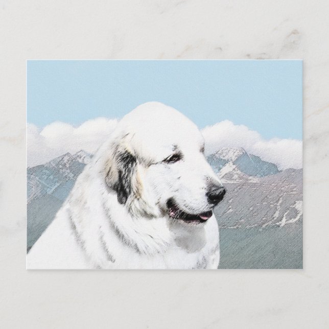 Måleri av Pyreneisk bergshund - Original konst med Vykort (Framsida)