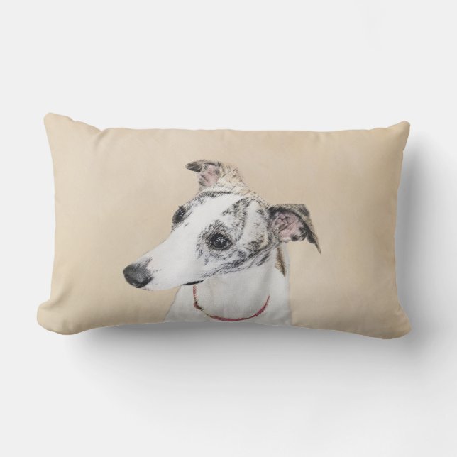 Måleri av Whippet - Sött Original Konstverk av Hun Lumbarkudde (Framsida)