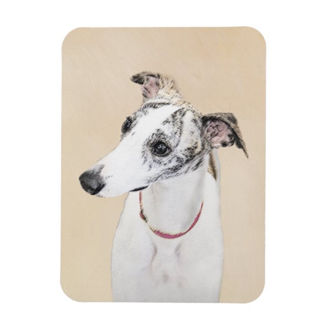 Måleri av Whippet - Sött Original Konstverk av Hun Magnet (Vertikal)