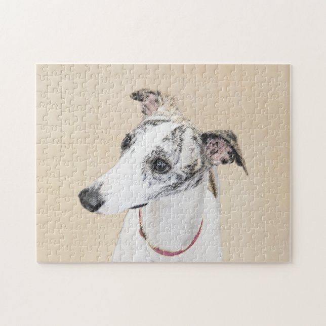 Måleri av Whippet - Sött Original Konstverk av Hun Pussel (Horisontell)