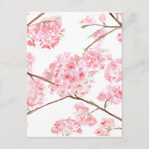 Måleri med körsbärsblommors rosa färg vykort