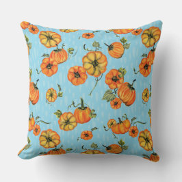 Målerisk akvarell Höstpumpor Orange/Blå Kudde